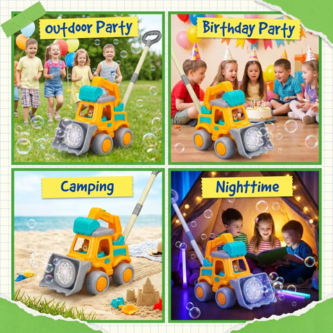 Hootie the Construction Truck Bubble Lawn Mower For Kids Ages 3 To 6 With Flashing Lights Automatic Bubbles Blower Toy outdoor and indoor activities.