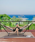 Two Person Brazilian Style Hammock With Steel Stand For Indoor And Outdoor Use, 450 Pound Capacity, Coffee Color Cotton Cocoon