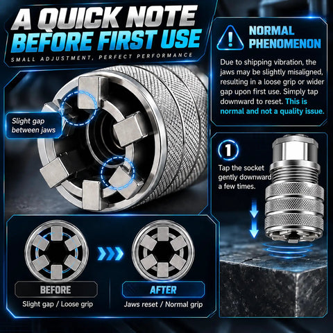 Image demonstrating guidance for 2 Pack Self Adjusting Socket Wrench Set, showing jaw adjustment process for proper grip.