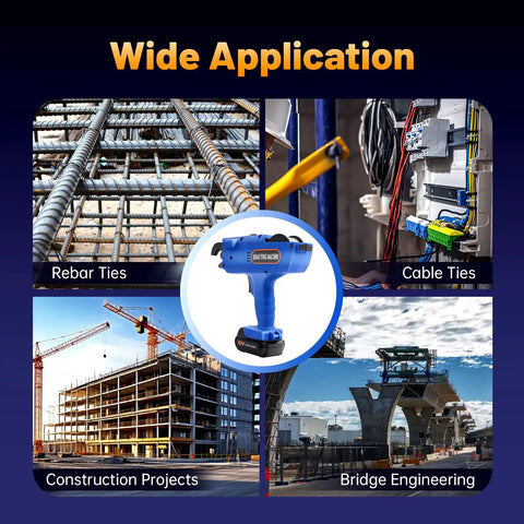 Heavy Duty Automatic Rebar Tie Gun, Cordless Electric Wire Twister Tool For 8-34mm Steel Rods in construction applications.