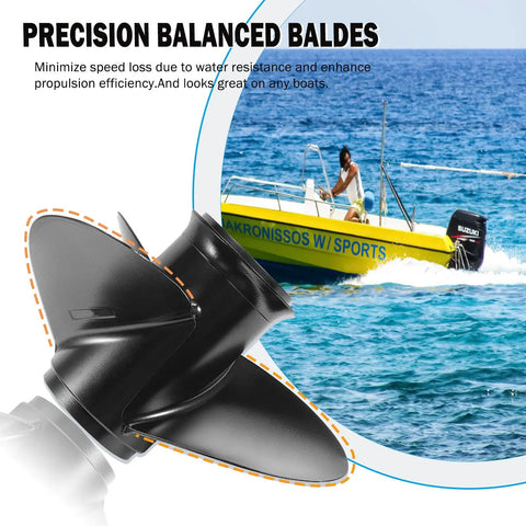 Aluminum Propeller For Suzuki Outboard Engines Ten And One Quarter Inch Diameter Eleven Inch Pitch Three Blade Right Hand Rotation Ten Spline Fits DT20 DT25 DT30 20 to 30 HP Heavy Duty Performance Built Tough