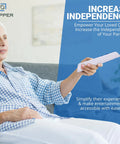 Senior Friendly Big Button Universal TV Remote For Dementia Caregivers shown in hand, emphasizing easy use and independence.