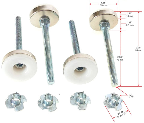 Beefy Heavy Duty Furniture Leveling Feet With 3 Inch Stem And Five Sixteenths By Eighteen Thread Adjustable Glides With T Nuts Set Of Four