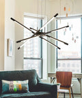 Dope Modern Led Sputnik Ceiling Light 8 Heads Chandelier Black Dimmable Pendant Fixture in living room setting