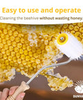 Pro Grade Honey Uncapping Roller Tool for Beekeepers in use on honeycomb with sharp plastic prongs and easy grip handle.