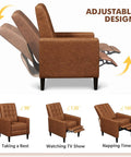 Cozy Faux Leather Recliner Sofa With Adjustable Back And Footrest Soft Plush Tufted Upholstery And Pocket Spring Support Mid Century Modern Single Recliner Chair For Living Room Or Home Theater Brown side view of adjustable positions.