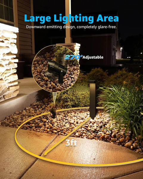 Low Voltage Landscape Lighting Kit With 8 Path Lights And 4 Spotlights 3000K Outdoor Waterproof Pathway shown illuminating walkway