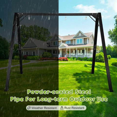 8Ft Heavy Duty Swing Stand With Extra Large Frame For Outdoor Hammocks, weather-resistant steel, shown in yard