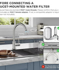 Lead Free Stainless Steel Kitchen Faucet With Brushed Nickel Single Handle High Arc That Swivels 360 Degrees For Heavy Duty Household Tasks Runs Buttery Smooth Thanks To Premium Ceramic Cartridge Built Tough As Nails with M22*1 threads and water filter setup.