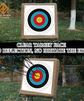 Pro Grade Backyard Archery Target Paper 20 Pack 23 Point 6 Inch 10 Ring Face with arrows in the center on target stand outdoors.