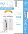 Hide Bulky Cords With A Flat Outlet Concealer And 3 Foot Extension Cord Kit packaging, showcasing ultra thin power strip with outlets