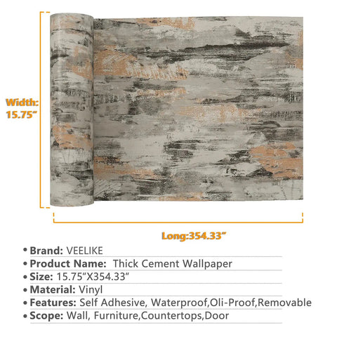 Extra Thick Concrete Wallpaper Peel And Stick Roll 15.7 Inch Wide By 354 Inch Long Waterproof Self Adhesive Cement Texture