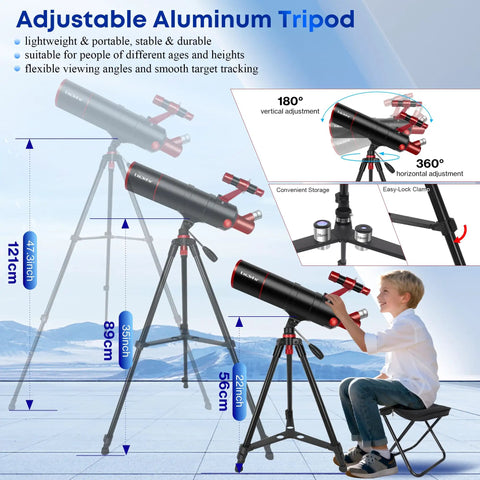 High Powered 90mm Aperture 550mm Refractor Telescope For Adults And Kids Dope Lunar Craters And Terrestrial Views Fully Multi Coated Optics For Bright Crisp Night Sky Viewing on adjustable aluminum tripod