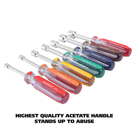 Seven Piece SAE Nut Driver Set With Chrome Vanadium Steel Blades And Acetate Color Coded Handles Ideal For Automotive DIY And Mechanical Projects Rust Resistant ANSI Rated Tools