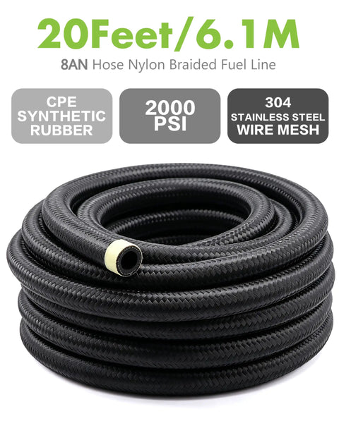 Must-Have 8AN CPE Fuel Line Kit With 20FT Nylon Braided Hose And 0 Degree Plus 90 Degree Swivel Fittings For High Performance Street Cars And Race Rigs, 20FT black braided hose