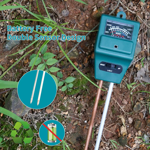 Battery-free 3 In 1 Soil Moisture Light And PH Tester for indoor outdoor gardens lawn farm greenhouse easy plant care tool kit.
