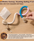 Cat Chew Rope Toys 4 Pack For Indoor Cats With Refillable Catnip Pouch, colorful cotton rope with a hand adding catnip.