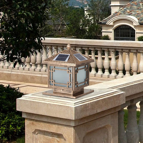 Solar Post Lights With Remote Control Energy Saving LED Column Lamp Outdoor Waterproof IP55 Bronze Pillar Lantern