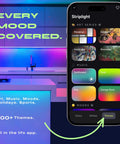 Lit room with smartphone app interface for Supercolor Smart LED Strip Lights 10 Foot Kit With Multizone RGB And Tunable White, 24 Color Zones.