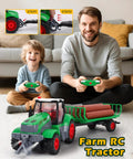 Father and son playing with One Twenty Fourth Scale RC Farm Truck With Detachable Trailer And Wood Logs Realistic Lights Rechargeable Battery
