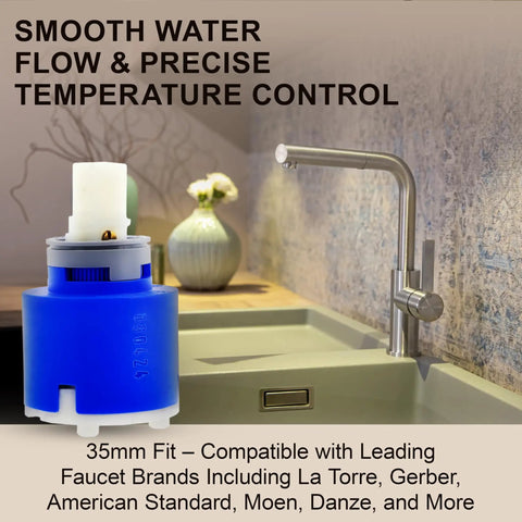 Replacement Faucet Cartridge Compatible With La Torre Gerber Danze Moen Single Lever shown near kitchen sink