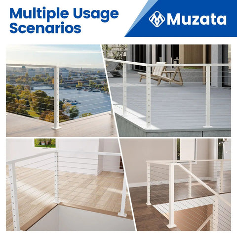 Multiple usage scenarios of Corner Cable Railing Post 36 Inch Square 2 By 2 T Drilled One Post Corner Solution Surface Mount White.