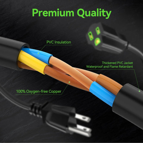 Cross-section of Short 2Ft 3 Prong Extension Cord For Indoor And Outdoor Use Heavy Duty Waterproof 16 AWG SJTW Cable 13A 125V