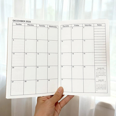 A5 Calendar Planner Inserts for Travelers Notebook Two Year Calendar Set Open to December 2026 Featuring Monthly Pages