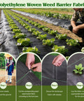 Heavy Duty Weed Barrier Landscape Fabric 4Ft Wide 300Ft Long With 120 U Shaped Securing Pegs shown in garden use
