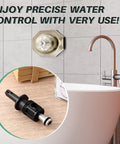 Dreyoo tub/shower cartridge replacement with metal stem; black plastic body shown near copper bathroom faucet.