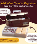 Smores Caddy Tray Organizer On The Go Station with open removable tray, handle, and compartments for camping essentials.
