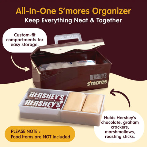 Smores Caddy Tray Organizer On The Go Station with open removable tray, handle, and compartments for camping essentials.