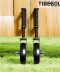 5 Inch Spring Loaded Gate Caster With Side Brake For Outdoor Wooden Gates And Fences, Heavy Duty Wheel With 360 Degree Swivel, Anti Sag Gate Kit, 220 Lb Capacity, Black, 1 Pack shown installed on wooden gate.