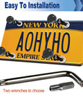 Heavy Duty Premium Black Anti Theft License Plate Screws M6 Stainless Steel Bolt Set For Vehicles with wrenches and license plate.
