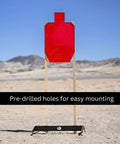 Full Size Self Healing Silhouette Reactive Shooting Target For Range Training Indoor And Outdoor Practice Pistol And Rifle Drills Range Day Ready Durable Polymer That Reseals After Every Shot mounted on stands in desert landscape