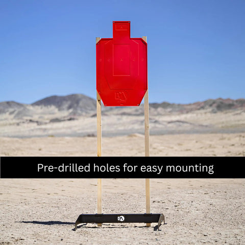 Full Size Self Healing Silhouette Reactive Shooting Target For Range Training Indoor And Outdoor Practice Pistol And Rifle Drills Range Day Ready Durable Polymer That Reseals After Every Shot mounted on stands in desert landscape