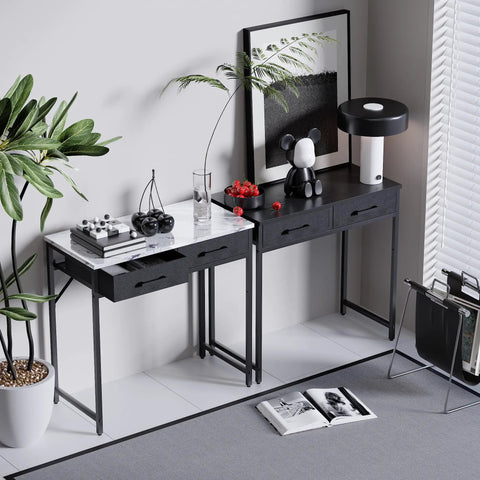 32 Inch Compact Computer Desk With Two Drawers For Small Spaces Black Ideal For Bedroom Study Home Office Writing Table