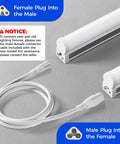 LED Shop Light 2Ft 6500K Super Bright White connectors and male-female cable for utility ceiling and under cabinet lighting.