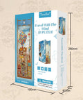 Box of DIY Book Nook Kit For Adults With 3D Wooden Puzzle Bookend And Shelf Insert, Totally Cozy Library Decor For Shelves, Miniature House Kit With Body Motion Sensor LED Light, Travel With The Wind Edition