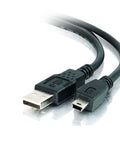 USB 2.0 A To Mini B Cable 6.56 Feet Black Long USB Cord showing USB A and Mini-B connectors for various devices.