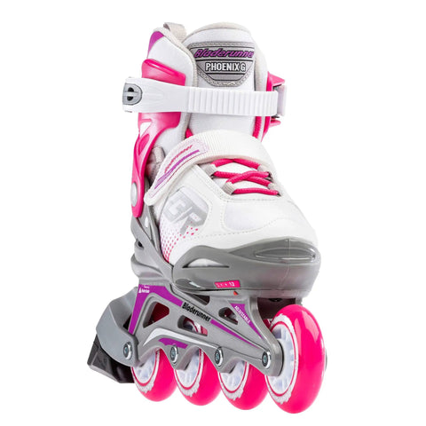 Girls Adjustable Inline Skates For Kids White And Fuchsia Four Size Adjustable Fitness Skates With Cushioned Liner And Tongue