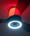 48 Inch Smart Ceiling Fans with Lights and Remote/ App, 2.1 Speaker System in red with LED ring and dark blades.