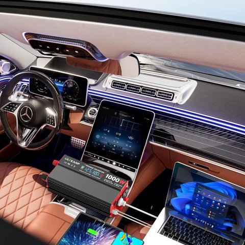 1000W Continuous Power Inverter For Vehicles And Home Use With LCD Display, inside car charging laptop and phone