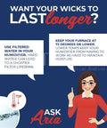 Graphic with tips on using Top Notch Humidifier Wick Filter Replacement Kit and character pointing to advice text.
