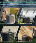 Image of outdoor HVAC units equipped with Heavy Duty Whole House HVAC Surge Protector 120/240V With TPMOV Technology Watertight Enclosure 5 Year Warranty Protects Mini Splits ACs Furnaces Water Heaters Refrigerators From Power Surges