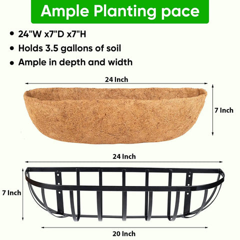 Four Pack 24 Inch Window Box Planters For Balcony Railings And Fences Outdoor Hanging Planters with coco liner and metal frame