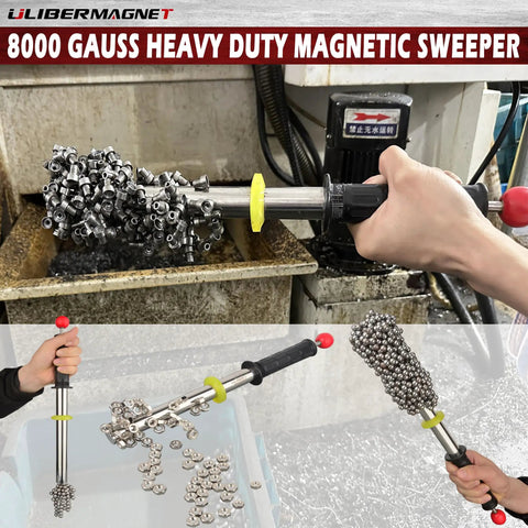 Heavy Duty Magnetic Pickup Tool With 8000 Gauss Neodymium Magnet Release Handle collecting metal nuts and bolts