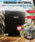 36 Inch Outdoor Prep Table Cover For Grill Island Setup And Kitchen Island All Weather Waterproof 600D Cart Cover With Roll Up Zippered Door Fits Outdoor Storage Cabinets Black shown on patio with comparison to other cover