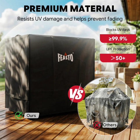 36 Inch Outdoor Prep Table Cover For Grill Island Setup And Kitchen Island All Weather Waterproof 600D Cart Cover With Roll Up Zippered Door Fits Outdoor Storage Cabinets Black shown on patio with comparison to other cover