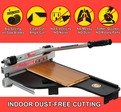 13 Inch Pro Laminate Floor Cutter For Wide Boards Up To 330mm Cuts VCT LVT SPC PVC LVP WPC Rubber Floors And Rigid Core Vinyl Plank Great For DIY Enthusiasts And Pros with no electricity or noise use indoors